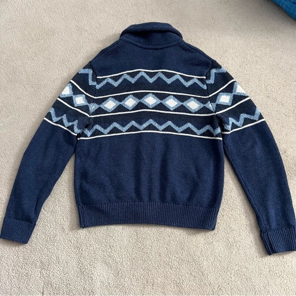 GAP 2016 Mens Geo Shape Cotton Blend Navy Shawl Collar Heavy Knit Cardigan - Picture 5 of 11